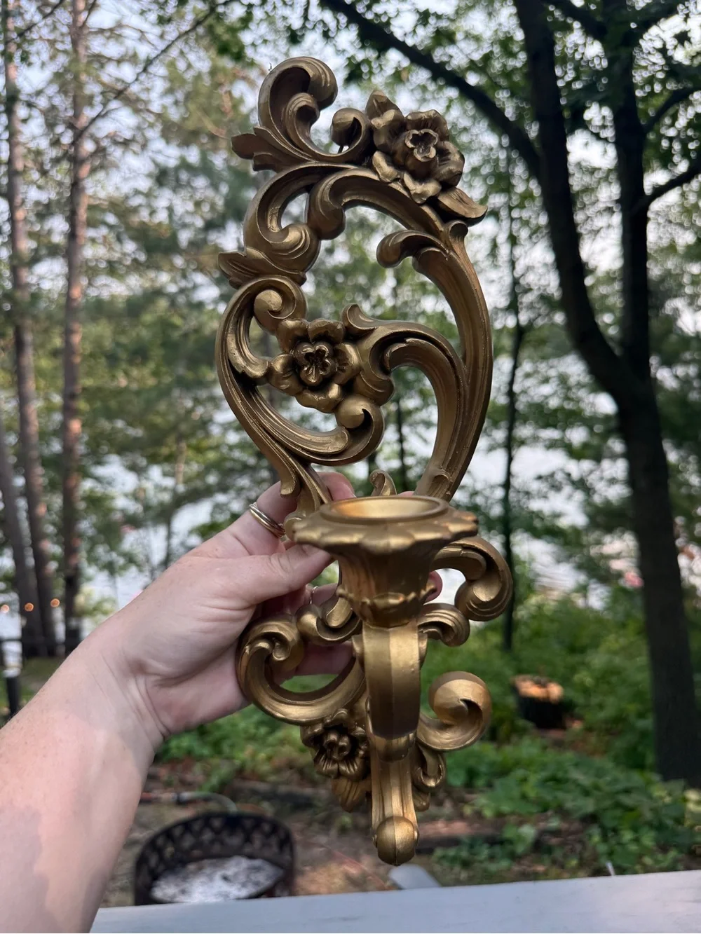Vintage Homco Gold Candle Holder Wall Sconces/Hangings Set Of 2  MCM Ornate EUC